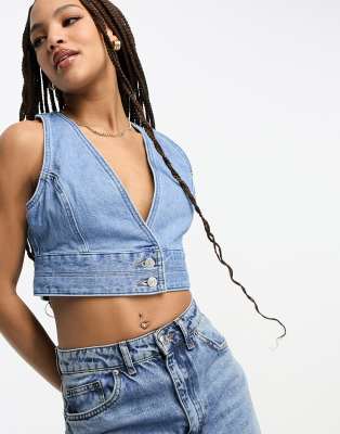 Levi's - Raine - Kurzes Korsett-Oberteil aus Jeansstoff in Mittelblau