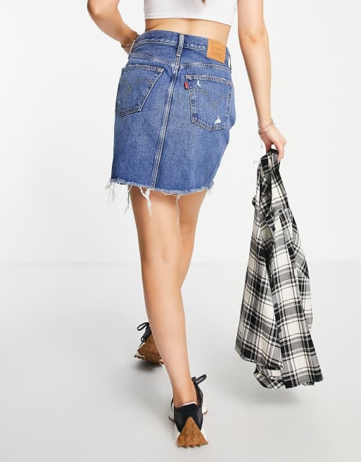 Levi's denim mini skirt with raw hem hotsell