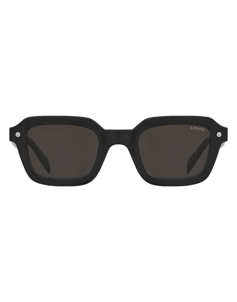 Levi's – Rechteckige geometrische Sonnenbrille in Schwarz mit grauen Gläsern - view 1