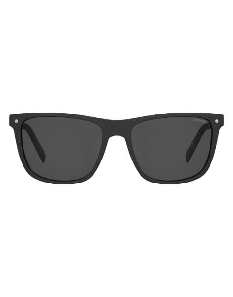 Levi's – Rechteckige Sonnenbrille in Schwarz mit grauen Gläsern - view 1