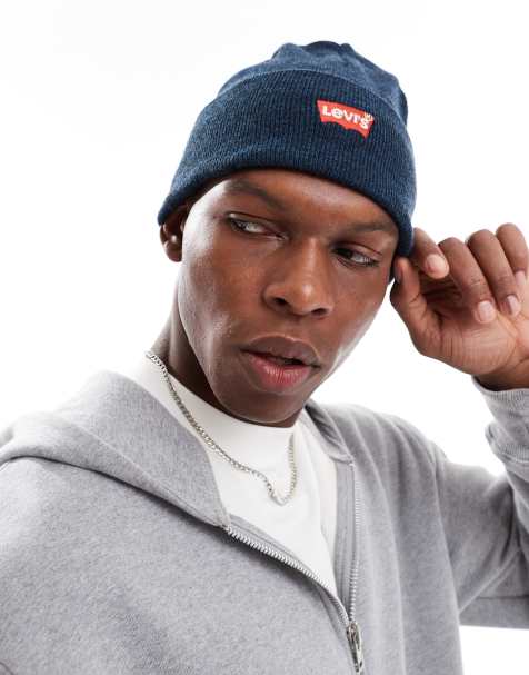 Levi's red batwing embroidered beanie in navy blue - view 1