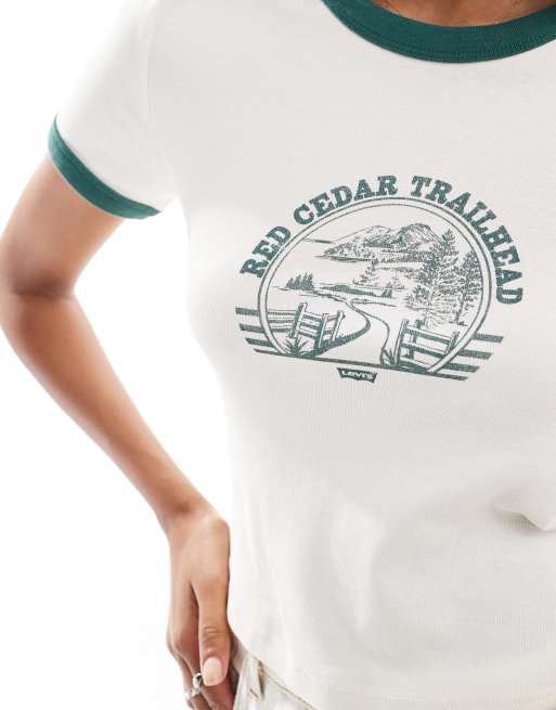 Levi's – Red Cedar Trailhead – Kremowy krótki T-shirt z lamówką i nadrukiem, 2 z 4