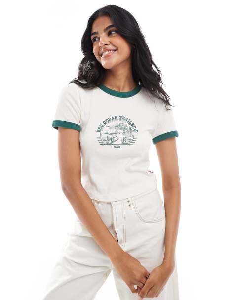 Levi's red cedar trailhead print mini ringer t-shirt in cream - view 1