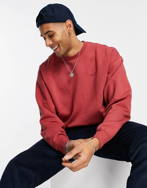 Levi's red tab crew sweatshirt with small logo in garment dye marsala red |  ASOS