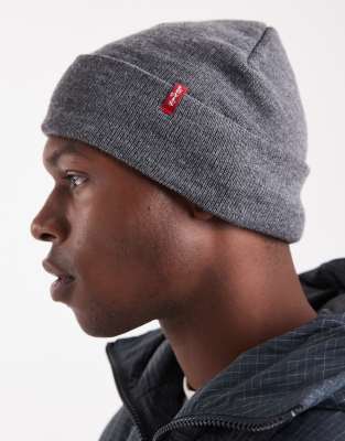 Levi's Levi's red tab slouchy knit beanie in grey