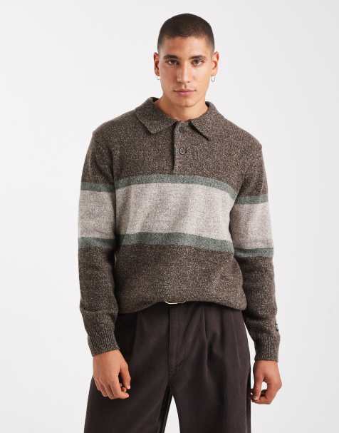 Levi's redwood chest stripe rugby knit jumper in brown marl - view 1