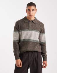 Levi's redwood chest stripe rugby knit jumper in brown marl