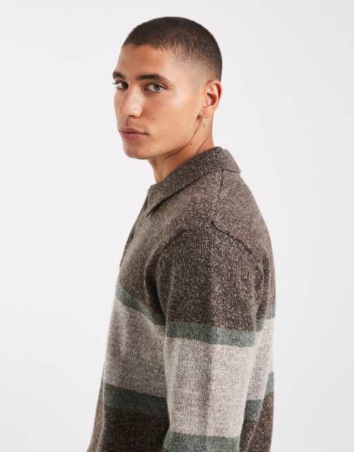 Levi's redwood chest stripe rugby knit jumper in brown marl, 4 of 5