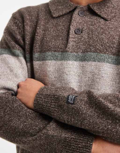 Levi's redwood chest stripe rugby knit jumper in brown marl, 5 of 5