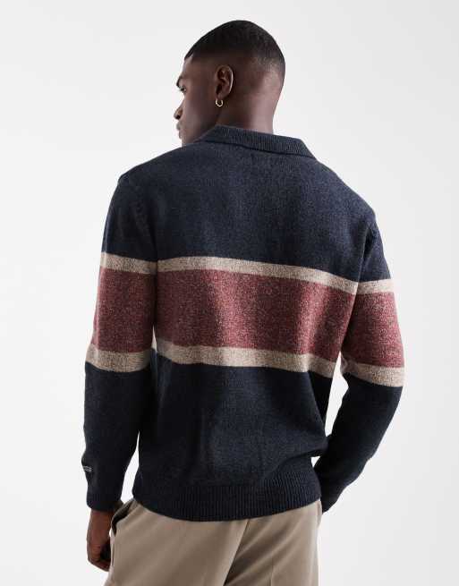 Levi's - Redwood - Marineblå meleret striktrøje i rugbystil med stribe over brystet, 4 af 5