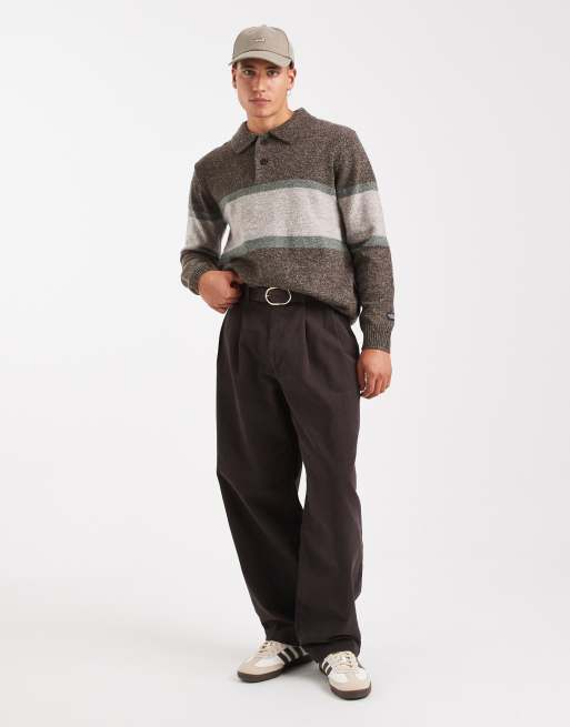 Levi's – Redwood – Rugby-Strickpullover in braun meliert mit Streifen an der Brust, 2 von 5