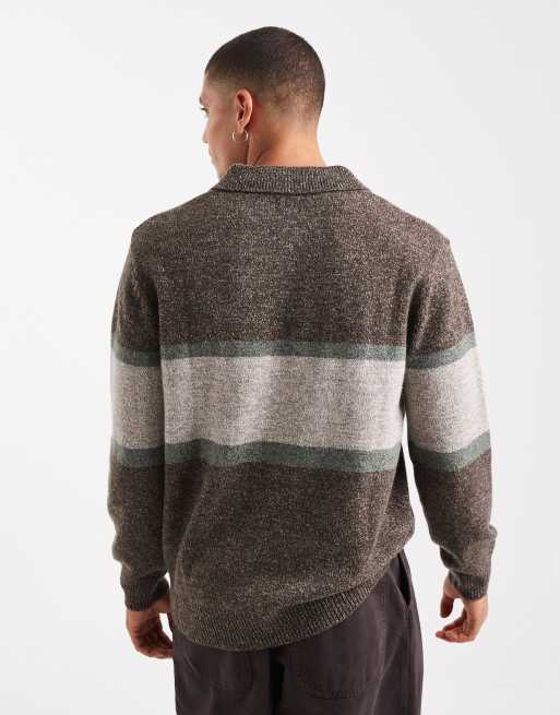 Levi's – Redwood – Rugby-Strickpullover in braun meliert mit Streifen an der Brust, 3 von 5