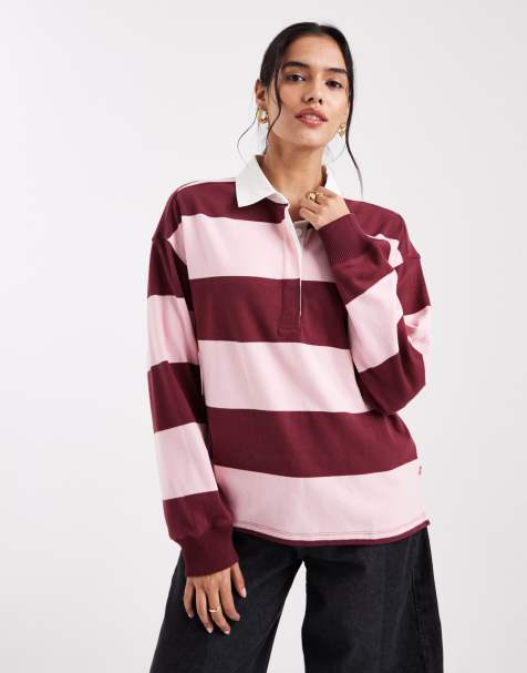 Levi's - Reenie - Gestreept poloshirt met lange mouwen in roze - view 1