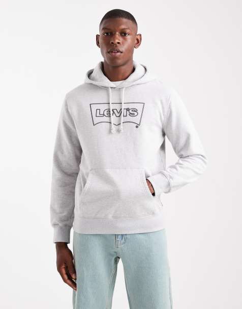 Levi's – Regulärer Kapuzenpullover in grau meliert mit Fledermaus-Logo und Kordeltunnelzug - view 1