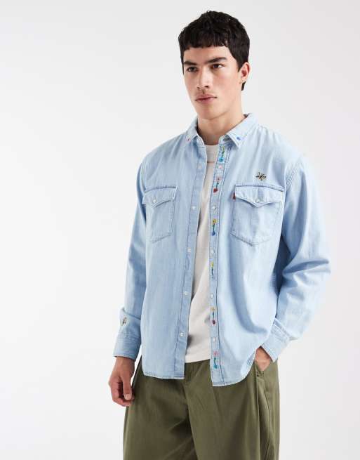 Levi's relaxed denim western shirt in blue, 3 of 5