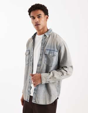 Levis relaxed denim western shirt in stone wash