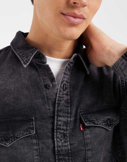 Levi's relaxed denim western shirt in washed black, 3 of 5