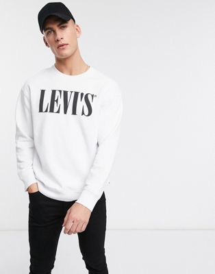 Levi's relaxed fit 90's serif logo crewneck sweatshirt in white ASOS