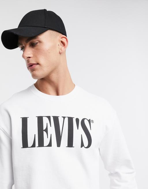 Levi's relaxed fit 90's serif logo crewneck sweatshirt in white | ASOS