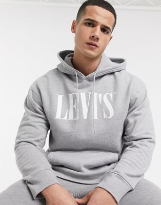 Levi's relaxed fit 90's serif logo hoodie in mid tone grey heather | ASOS