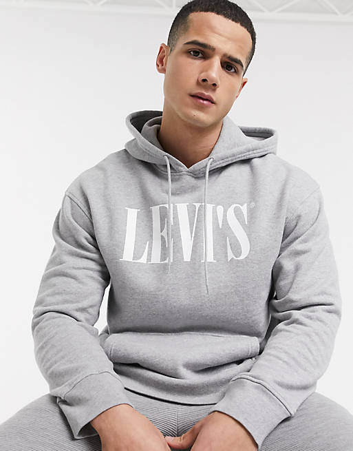 Levi's relaxed fit 90's serif logo hoodie in mid tone grey heather | ASOS