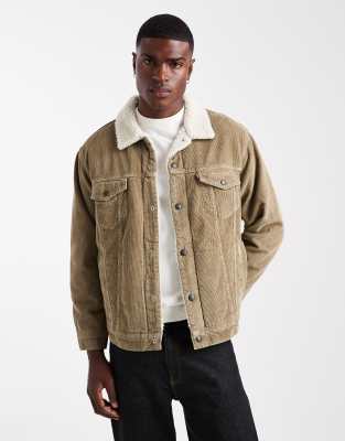 Levi's High Pile Fleece Trim Trucker Jacket In Neutral