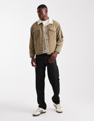 Levi's High Pile Fleece Trim Trucker Jacket In Neutral