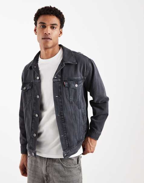 Levi's relaxed fit denim trucker jacket in black tonal stripe - view 1