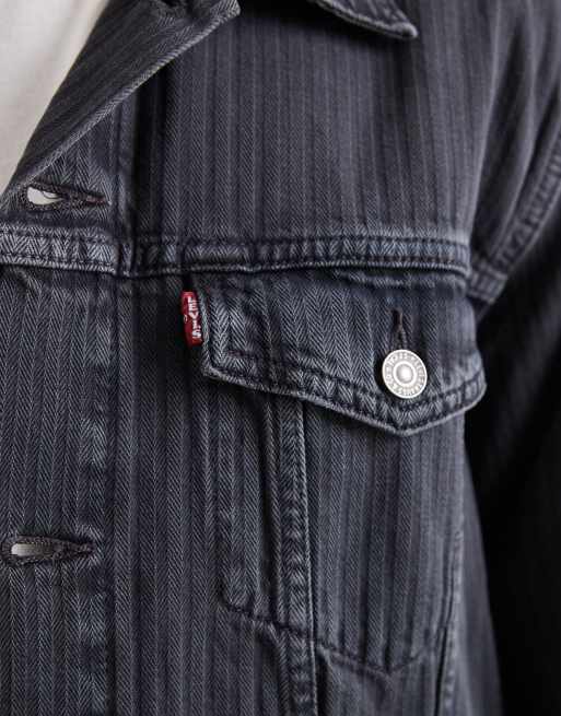 Levi's relaxed fit denim trucker jacket in black tonal stripe, 5 of 5