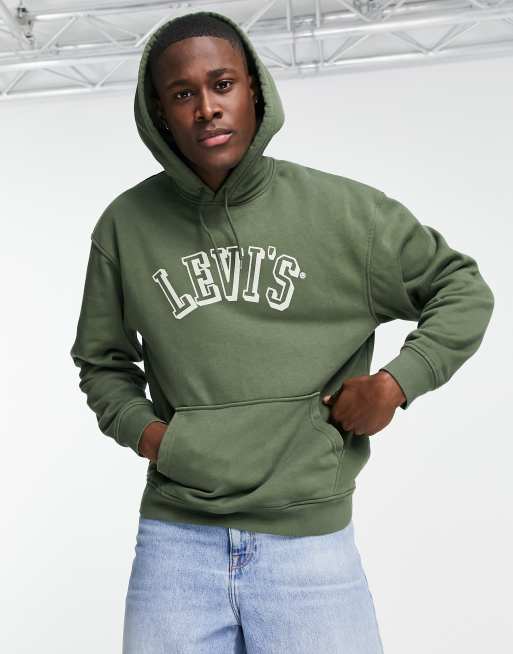 Levi's relaxed fit hoodie in olive green with collegiate logo | ASOS