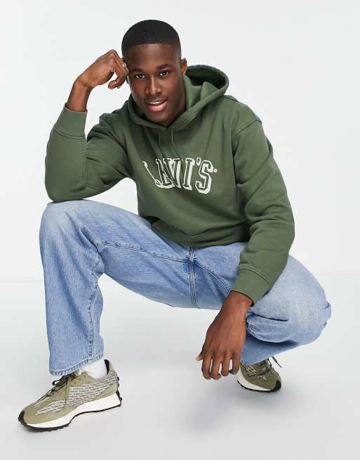 Levi's relaxed fit hoodie in olive green with collegiate logo | ASOS