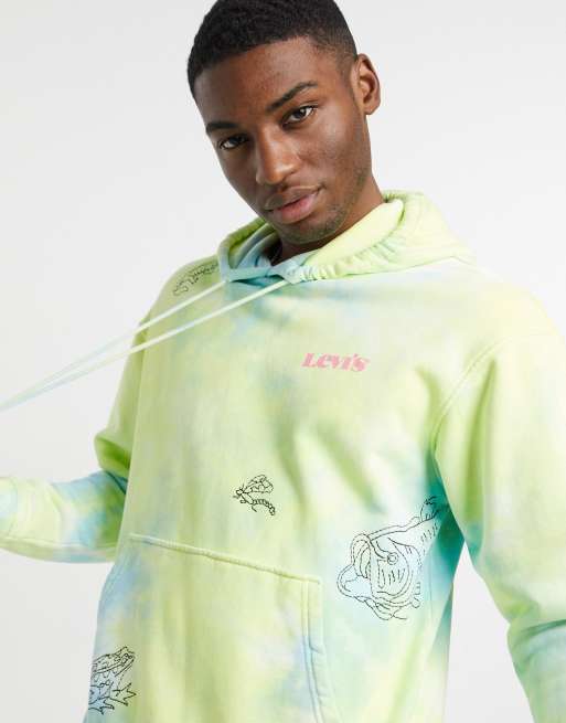 Levi's relaxed fit modern vintage scribble logo tie dye sweatshirt in blue  topaz green | ASOS