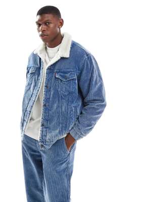 Levi's relaxed fit sherpa denim cord trucker jacket in blue co-ord