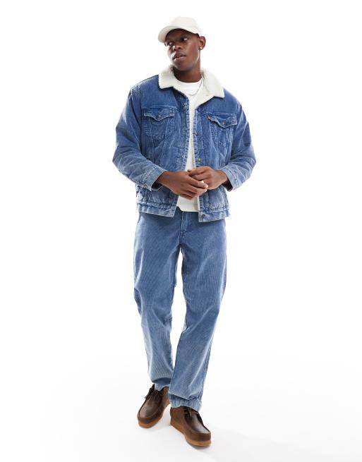 Levi s relaxed fit sherpa denim cord trucker jacket in blue co ord