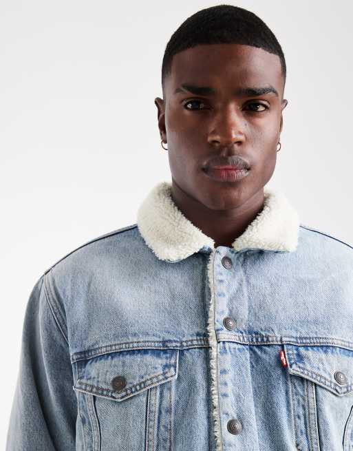 Levi's relaxed fit sherpa denim trucker jacket in mid vintage wash