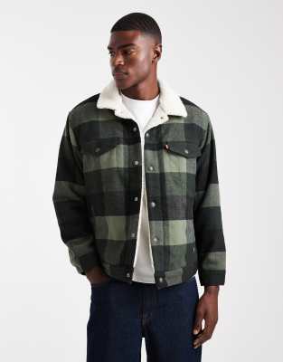 Relaxed-Fit-Truckerjacke in kariertem Anthrazit im Colourblock-Design mit Sherpa-Futter-Grau Grau M
