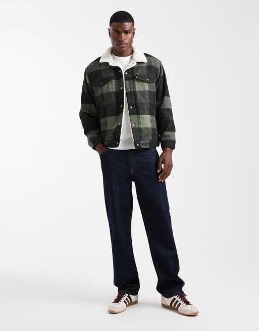 Levi's – Relaxed-Fit-Truckerjacke in kariertem Anthrazit im Colourblock-Design mit Sherpa-Futter, 2 von 5
