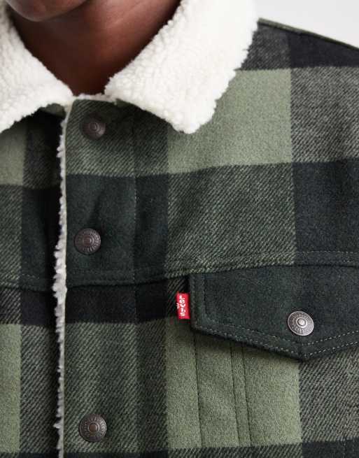 Levi's – Relaxed-Fit-Truckerjacke in kariertem Anthrazit im Colourblock-Design mit Sherpa-Futter, 4 von 5
