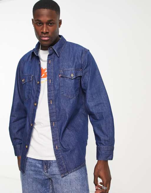 Levi s relaxed fit western denim shirt in blue with logo