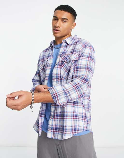 Levi s relaxed fit Western shirt in blue check with logo