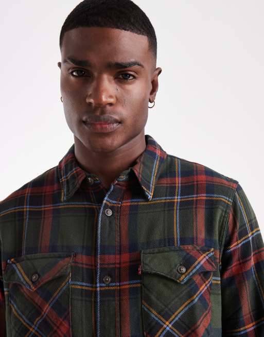 Levi's relaxed fit western shirt in dark green plaid, 5 of 5