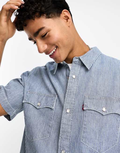 Levis blue and white striped clearance shirt