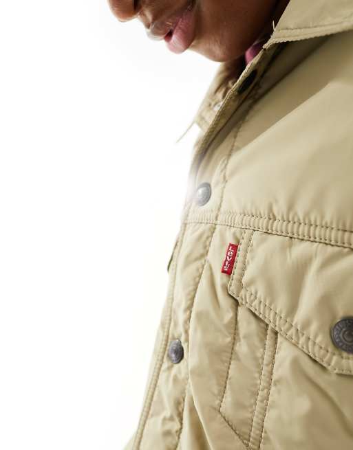 Levi s Relaxed padded trucker jacket in cream with logo