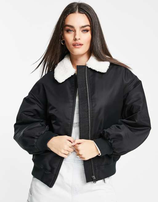 Levi's retro bomber sherpa collar in black | ASOS