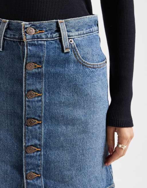 Levi's retro button front denim mini skirt in dark blue ASOS