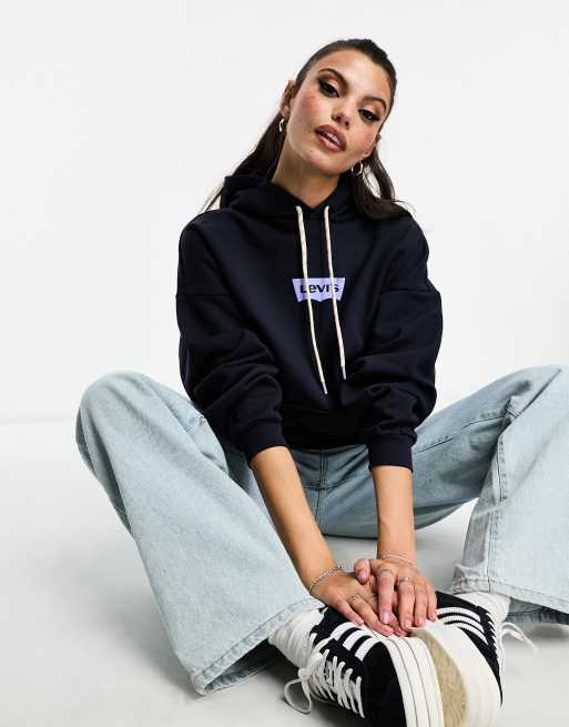 Levi's – Retro-Kapuzenpullover in Marineblau mit Logo, Oversize-Passform