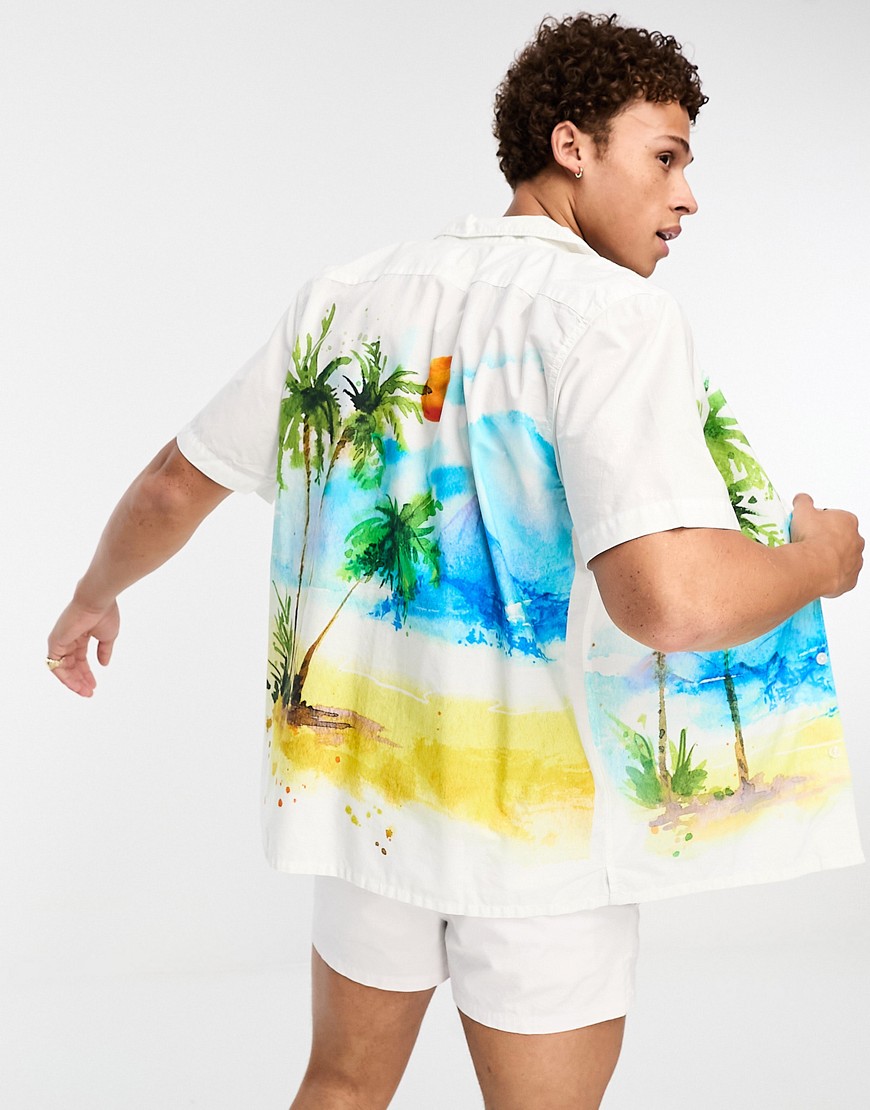 Levi’s revere collar shirt in white with palm tree print