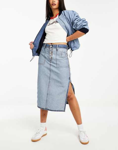 Levi's - Revers - Denim rok met zijplit in blauw met omgekeerde wassing - view 1