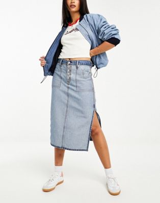 Levi's Revers side slit denim skirt in blue inverted wash - ASOS Price Checker