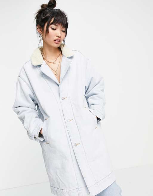 Levi's reversible belted sherpa coat in blue | ASOS